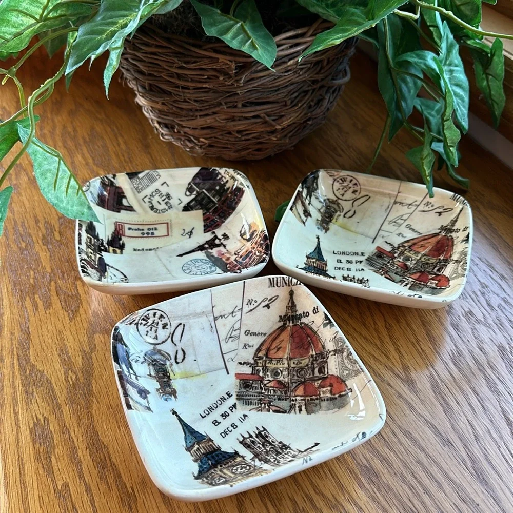 Williams Sonoma 5” Square Snack Appetizer Dishes Grand Tour Postcard Series